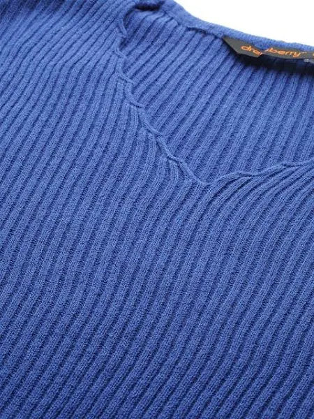 LUMINIX's - Women Blue Ribbed Pullover